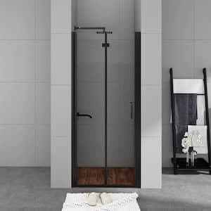 32 in. W x 72 in. H Bifold Semi-Frameless Shower Door in Black Finish with Clear Glass