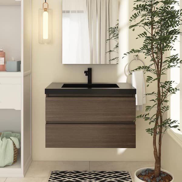 Boosicavelly 30 in. W Single Sink Wall-Mounted Bath Vanity in Dark ...