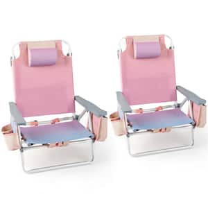 Pink Aluminum Folding Backpack Beach Chair with Storage Bag(Set of 2)