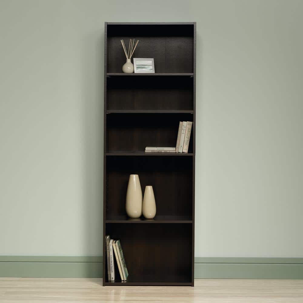 Adjustable Cinnamon Cherry Wood 5-Shelf Kids Bookcase