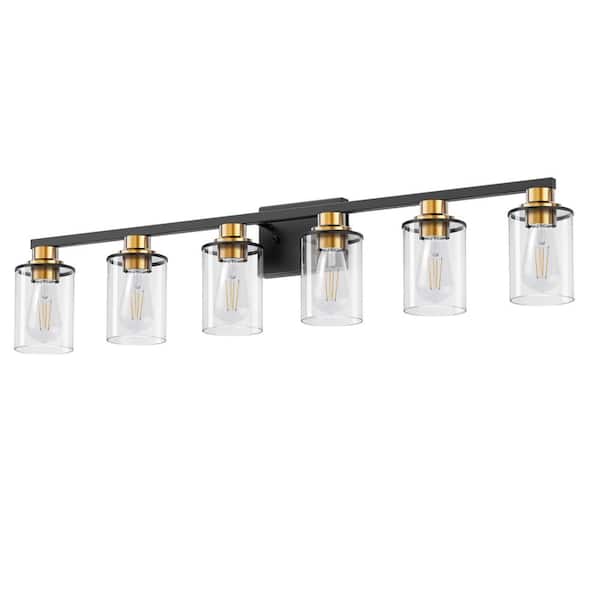 Emeritpro 40 in. 6-Light Black and Gold Metal Vanity Light with Dimmable Perfect for Vanity Powder Room Dressing Room