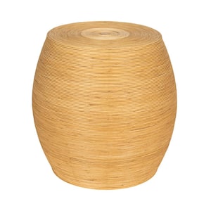 18.11 in. Natural Cane Round Wicker Barrel Accent End Table