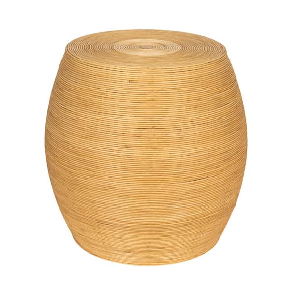 Storied Home 18.11 in. Natural Cane Round Wicker Barrel Accent End Table