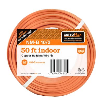 50 ft. 10/2 Orange Solid CerroMax SLiPWire CU NM-B W/G Wire