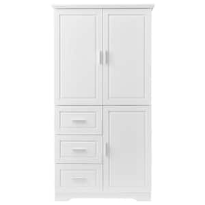 32.6 in. W x 19.6 in. D x 62.2 in. H White Linen Cabinet Tall Storage Cabinet with 3-Drawers and Shelf for Bathroom