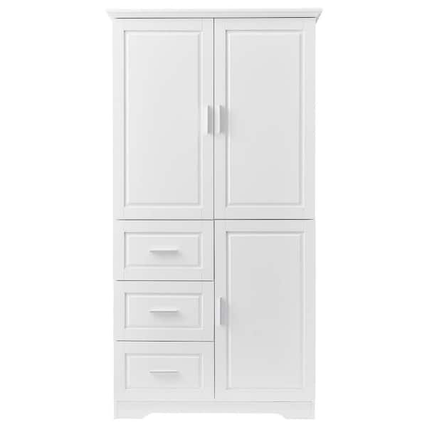 32.6 in. W x 19.6 in. D x 62.2 in. H White Linen Cabinet Tall Storage Cabinet with 3-Drawers and Shelf for Bathroom