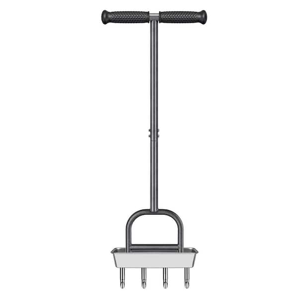 Stainless Steel Manual Lawn Aerator Tool with 4 Corer Plugs Soil Core Tray Soft Grip Improves Lawn Health