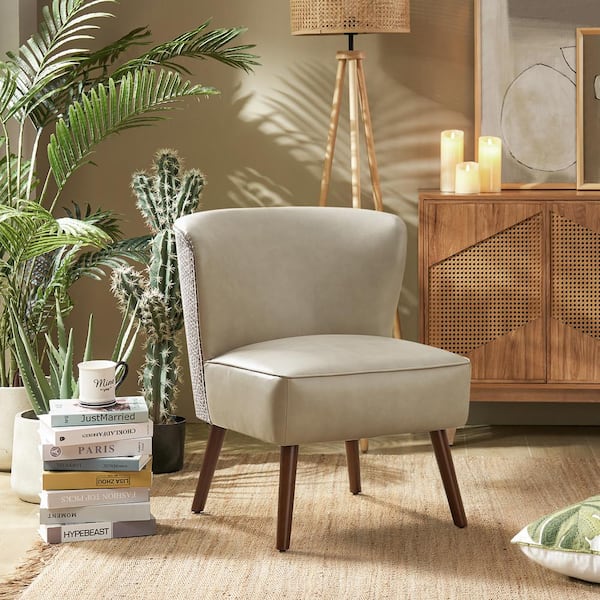 JAYDEN CREATION Timon Mid-Century Modern Wingback Variety Fabric Pattern Side Chair with Solid Wood Legs-Beige