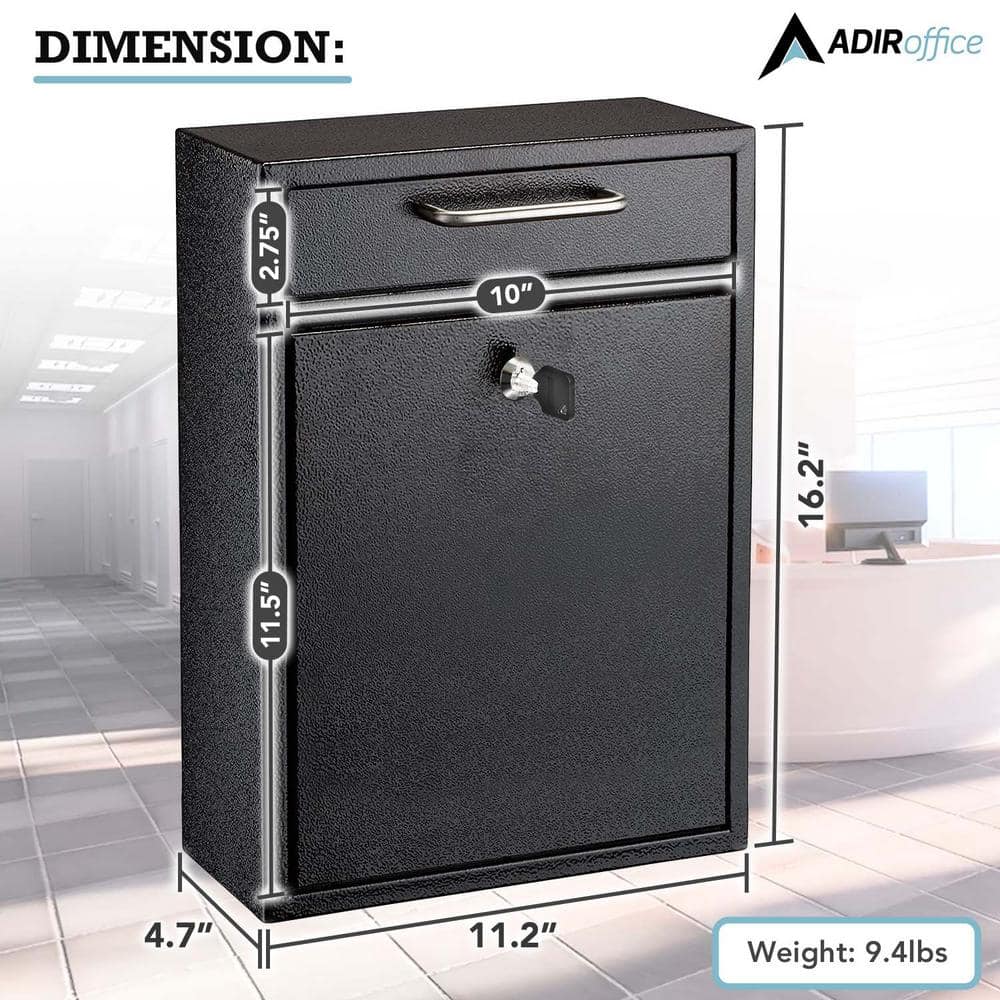 Black Heavy Gauge Steel Wall Mounted Lockable Collection Box