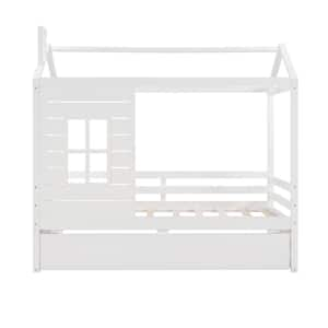 Harper & Bright Designs White Twin Size Wood House Bed with Trundle and ...