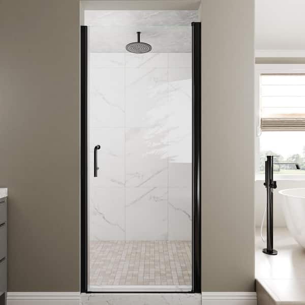 32-34 in. W x 72 in. H Frameless Pivot Shower Door in Black with Clear Glass