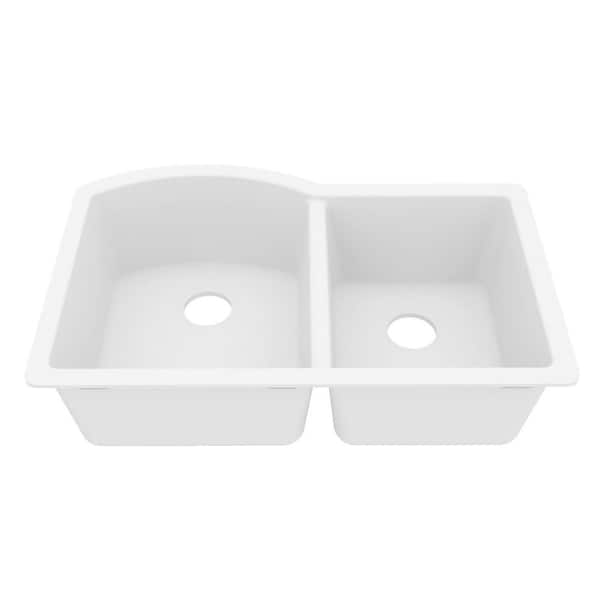 Undermount Quartz Composite 32 in. 60/40 Double Bowl Kitchen Sink in White