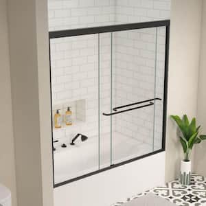 Moray 60 in. W x 58 in. H Sliding Frame Bathtub Door in Matte Black Finish with Clear Glass