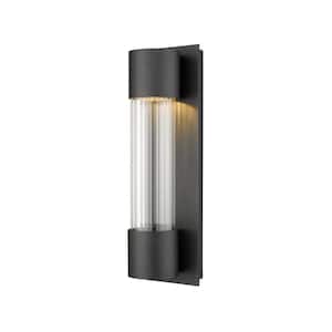 Striate 11-Watt 17 in. Black Integrated LED Aluminum Hardwired Outdoor Weather Resistant Cylinder Wall Sconce Light