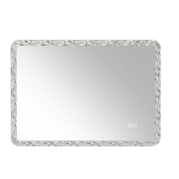 FUNKOL 38.5 in. x 25 in. Wall Mounted Silver Smart Glass Bathroom Mirror with Acrylic Frame and LED Lights