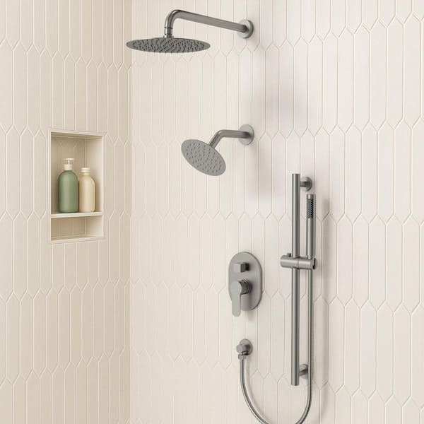 3-Spray Patterns Round Fixed Shower Head 10 and 6 in. with 2.5 GPM Wall Mount Dual Shower Heads in Brushed Nickel