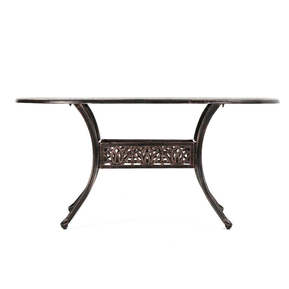 Traditional Style Copper Oval Cast Aluminum Outdoor Dining Table w/Floral D