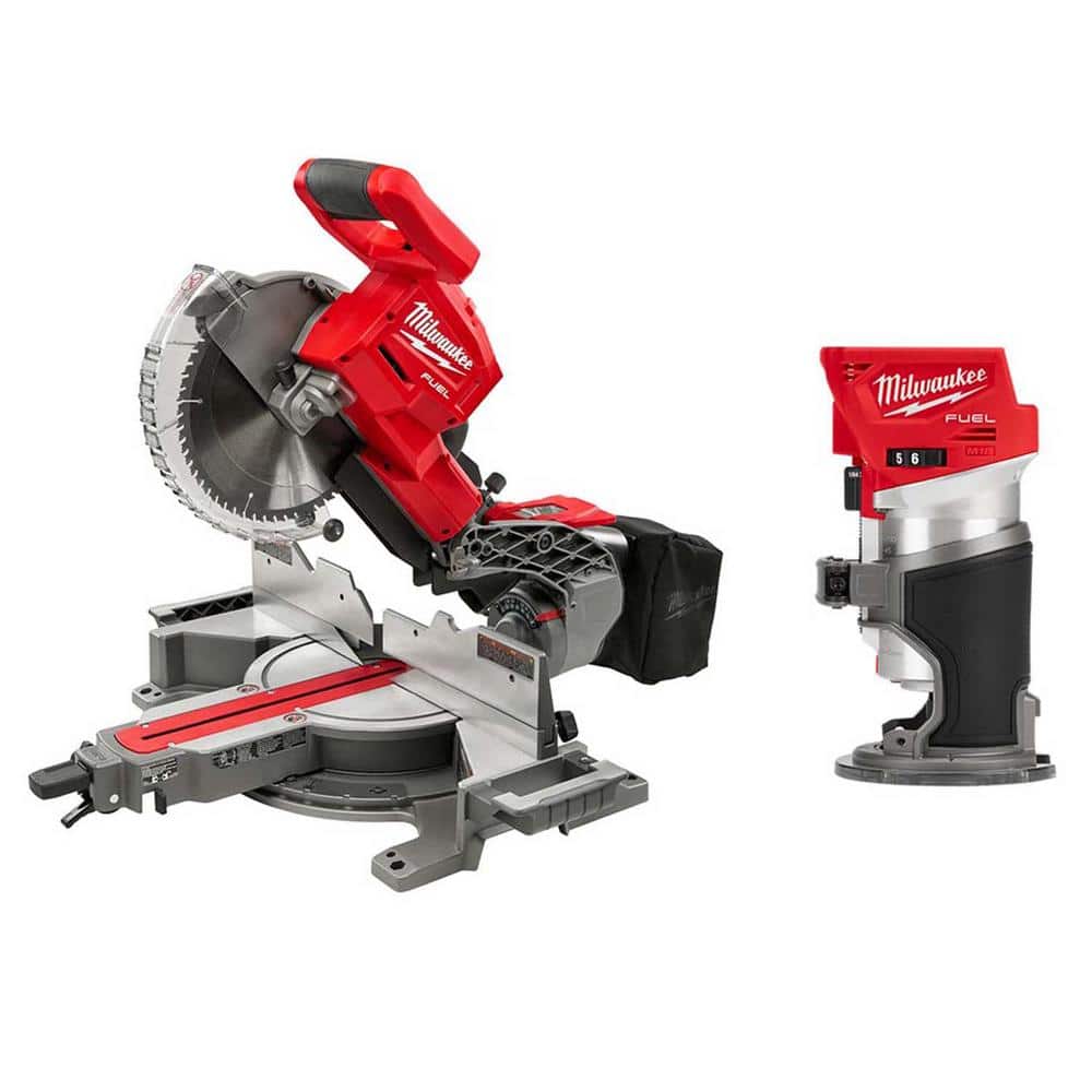 Milwaukee M18 FUEL 18V Lithium-Ion Brushless 10 in. Cordless Dual Bevel Sliding Compound Miter Saw with Compact Router -  2734-20-2723-20