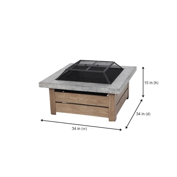 Hampton Bay Stoneham 34 In X 15 5 In Square Steel Wood Fire Pit With Tile Top 2195fpa 1 34 The Home Depot