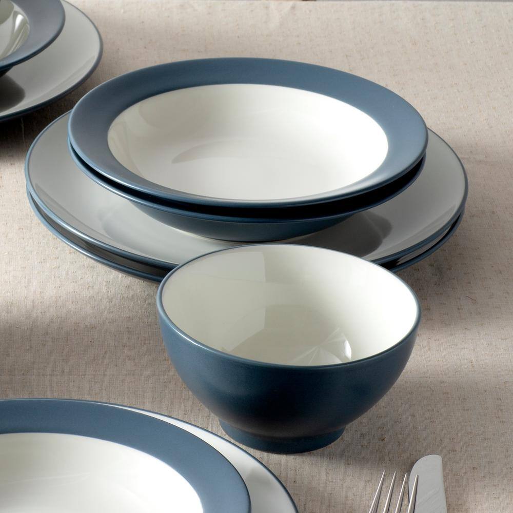 Blue and White Ceramic 12-Piece Dinnerware Set, Service for 4