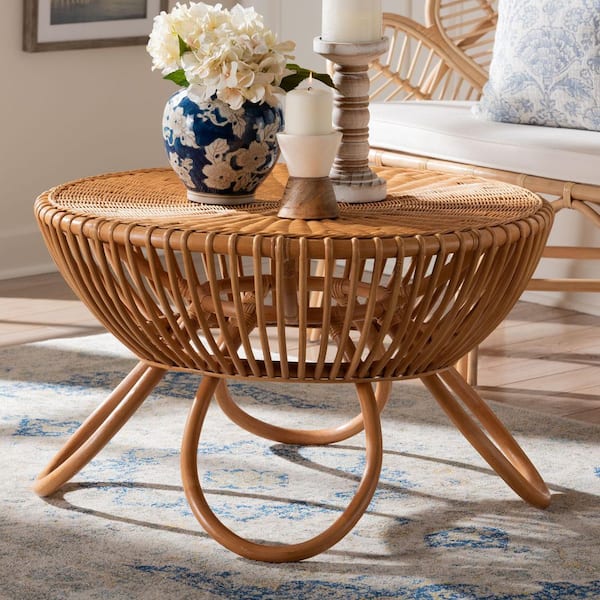 Abel 31.5 in. Light Honey Round Rattan/Wicker Coffee Table