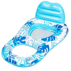 Blue Inflatable Pool Floats Lounger with Cup Holders and Foot Rest for Adults