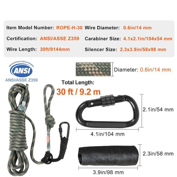 Hunting Safety Rope 30 Feet, Stump Hunting Reflective Safety Lifeline For