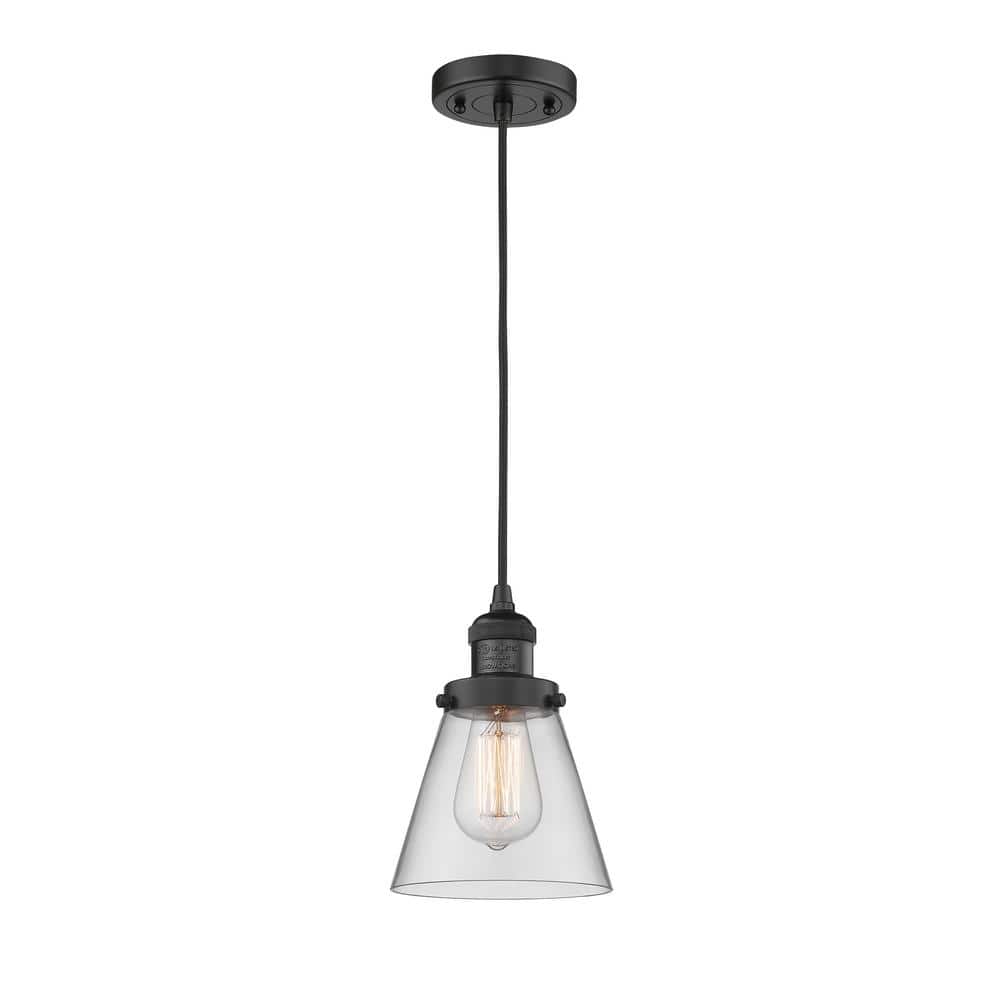 Innovations Cone 1Light Matte Black Cone Pendant Light with Clear Glass Shade 201CBKG62 The