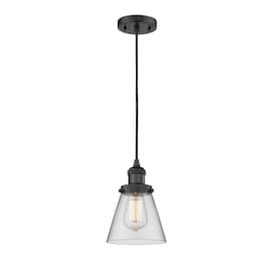Cone 1-Light Matte Black Cone Pendant Light with Clear Glass Shade