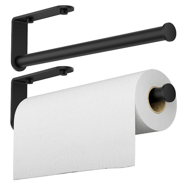 Wall Mount Paper Towel Holder Bulk-Self-Adhesive Under Cabinet in Matte Black (2-Pieces)