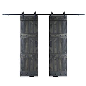 Castle 60 in. x 84 in. Carbon Gray DIY Knotty Wood Double Sliding Barn Door with Hardware Kit