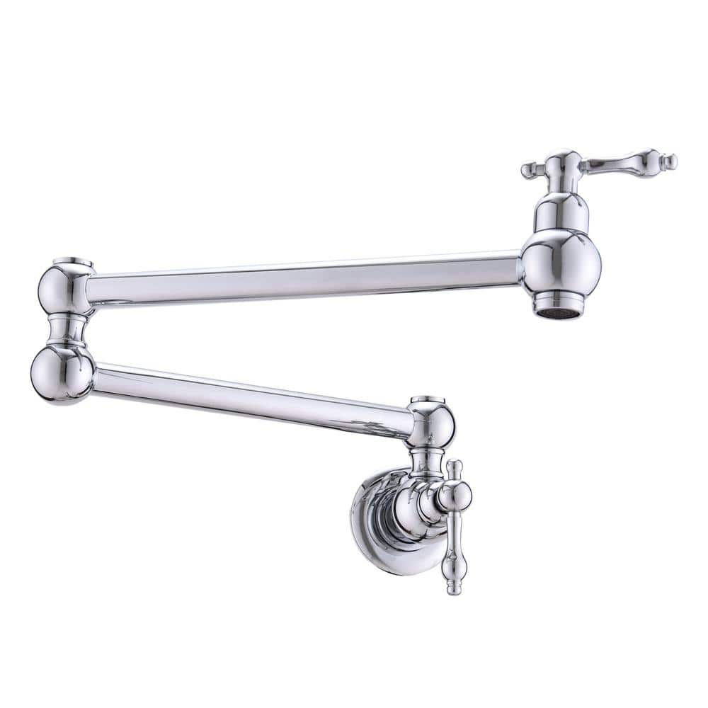Chrome Wall-Mount Pot Filler Faucet with Dual Swing Arms
