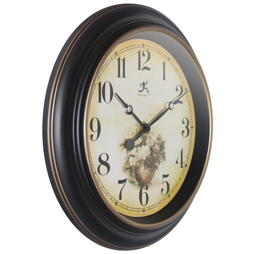 Botanic Antique Style Black and Gold 15.75" Wall Clock