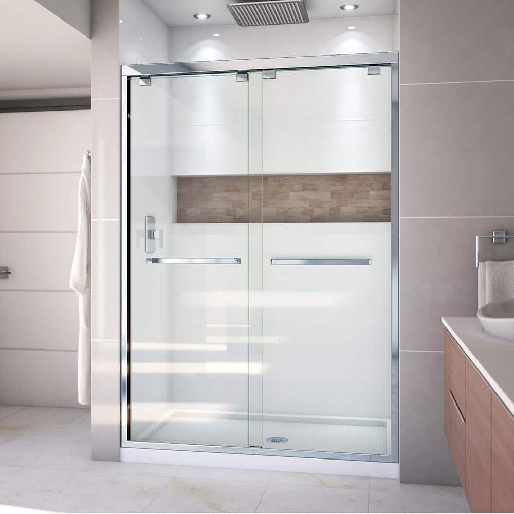 Encore 54" x 32" Semi-Frameless Clear Glass Sliding Shower Kit