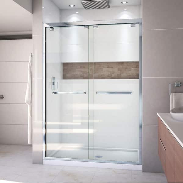 DreamLine Encore 32 in. D x 54 in. W x 78.75 in. H Semi-Frameless Sliding Shower Door in Chrome with White Base