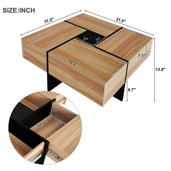 Zeus & Ruta Brown Square Cocktail Table Coffee Table with 4