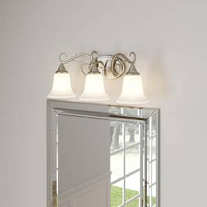 Kensington Collection 24.13 in. 3-Light Brushed Nickel Bathroom Vanity Light with Glass Shades