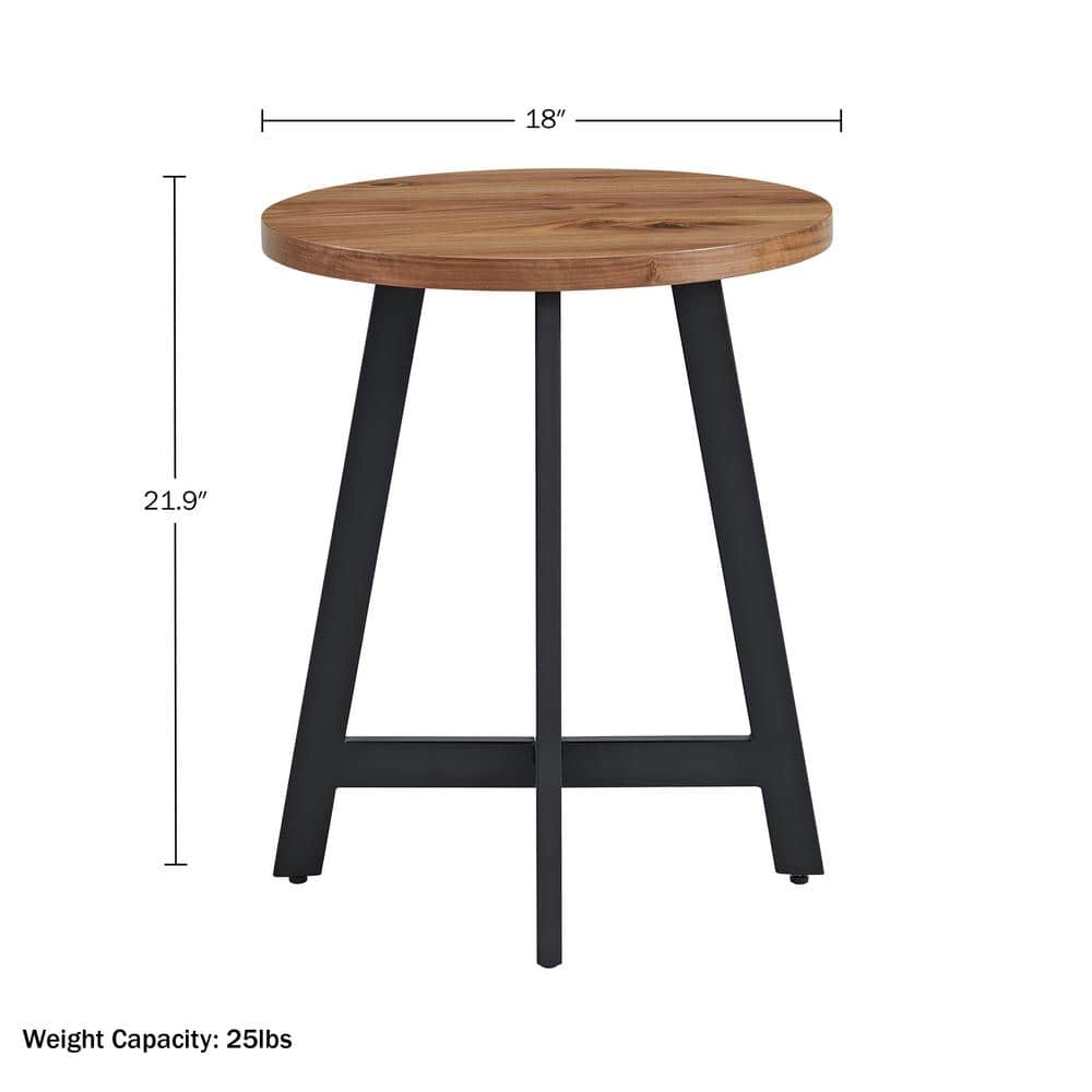 Walnut and Black Round MDF Top Industrial End Table