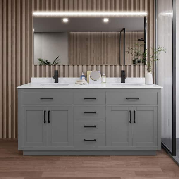 Wyndham Collection Beckett TK 72 in. W x 22 in. D x 35 in. H Double Bath Vanity in Dark Gray with Carrara Cultured Marble Top