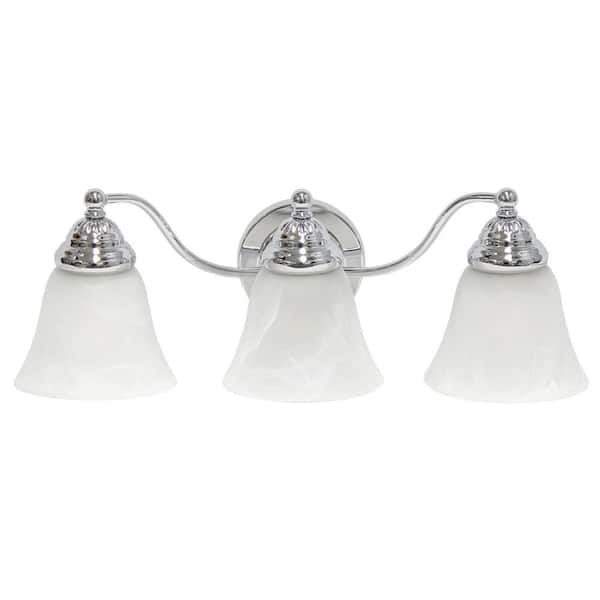 Lalia Home 7.5 in. 3-Light Chrome and Alabaster Shades Metal Glass Shade Vanity Uplight Downlight Wall Fixture