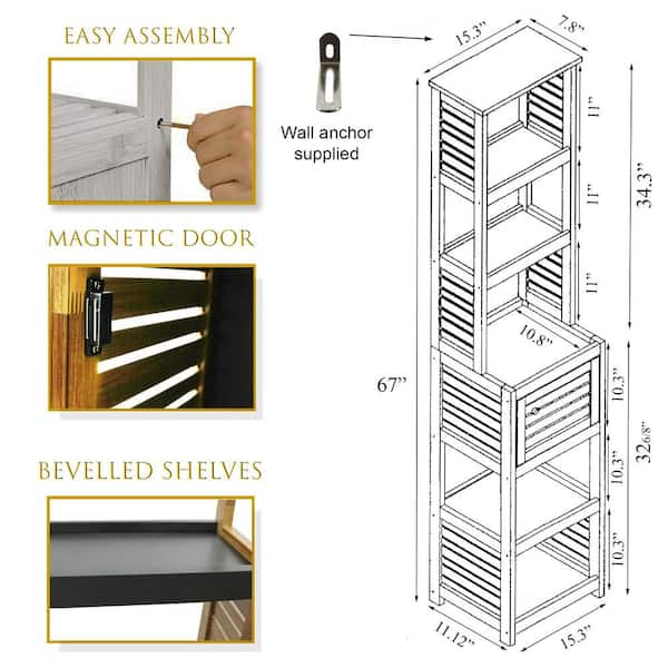 Bathroom Linen Storage Tower Cabinet Elements Acacia - Gray Wood