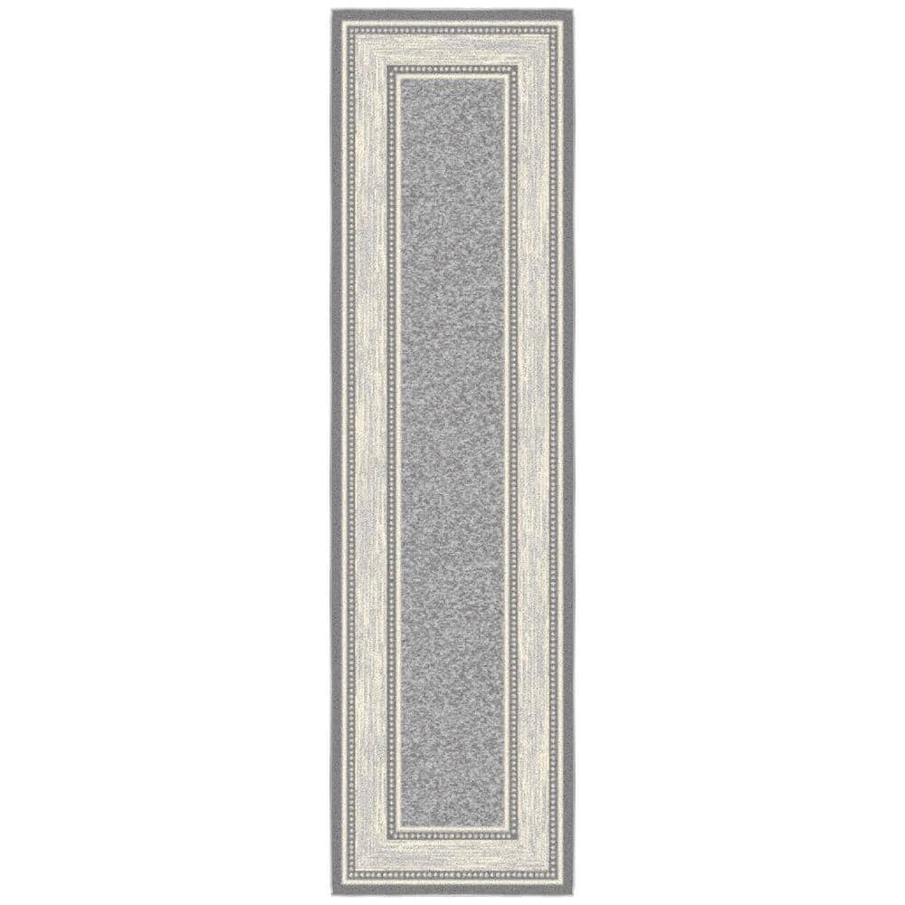 Light Gray Bordered Non-Slip Synthetic Runner Rug, 1'10" x 7'
