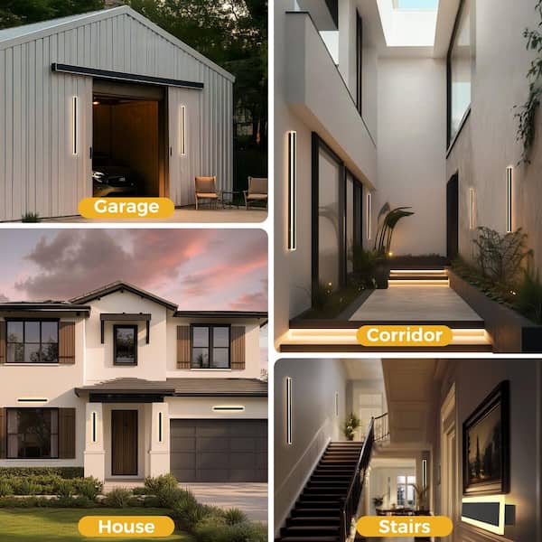 47 in. 1-Light Black Modern Integrated LED Outdoor Wall Light, Waterproof Porch Lantern Sconce for Garden