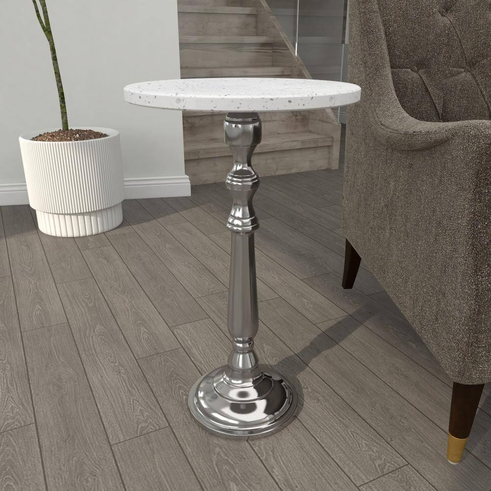 Silver Terrazzo Marble Top Round Accent Table