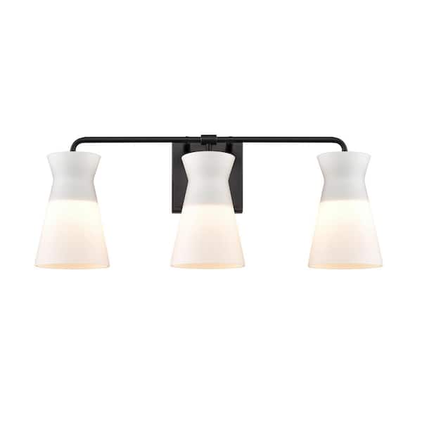 Titan Lighting Byron 22 in. W 3-Light Matte Black Vanity Light with Glass Shades