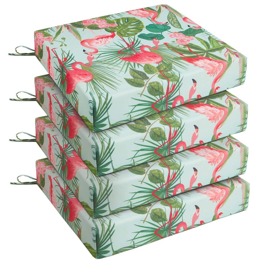 19x19x3 Outdoor Chair Cushions, Water Resistant Patio Seat Cushions with Ties, High Density Foam, Flamingos, Set of 4 price history on PriceWatchPro