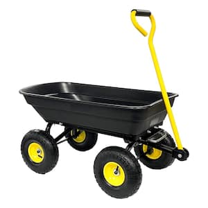 Black 4 cu. ft. Plastic Garden Cart, Garden Dump Cart with 10 in. Pneumatic Tires