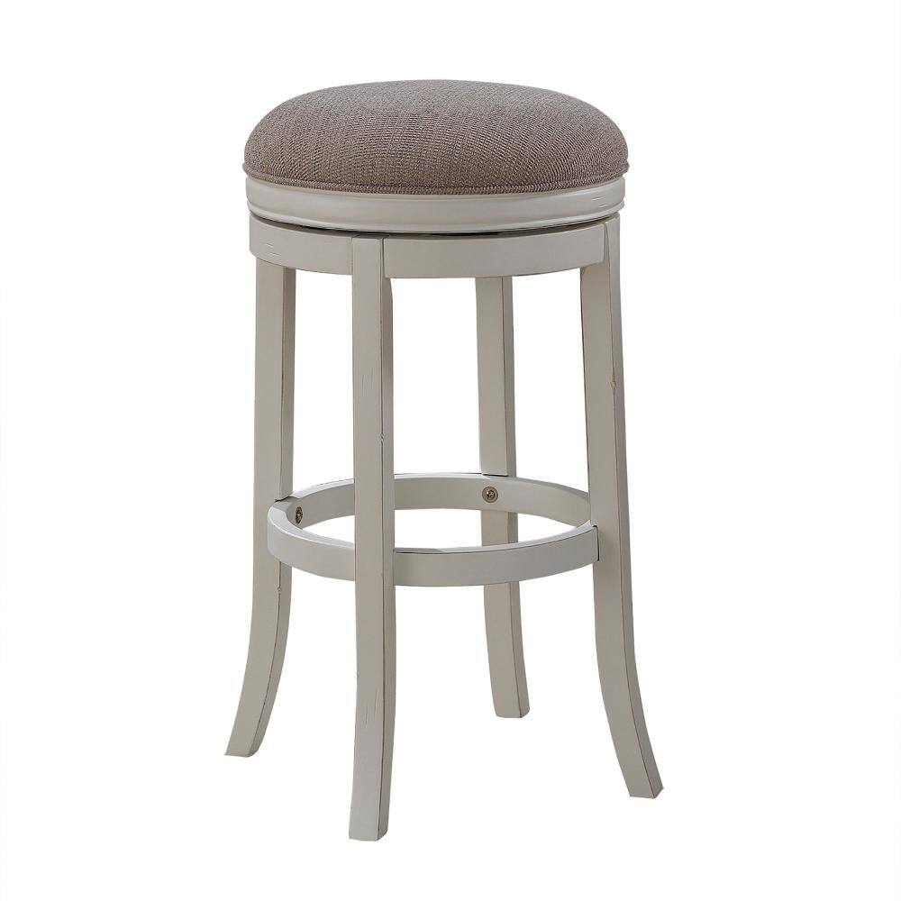 Aversa 34" Antique White Backless Swivel Wood Bar Stool