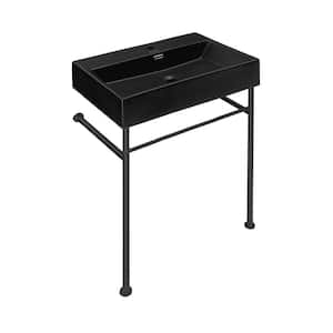 Claire 24 in. Ceramic Matte Black Console Sink Basin Black Legs