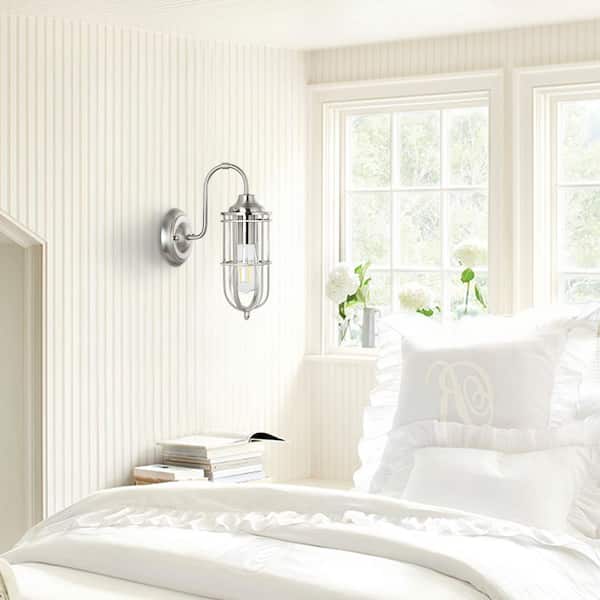WINGBO 1-Light Nickel Industrial Wire Cage Wall Sconce
